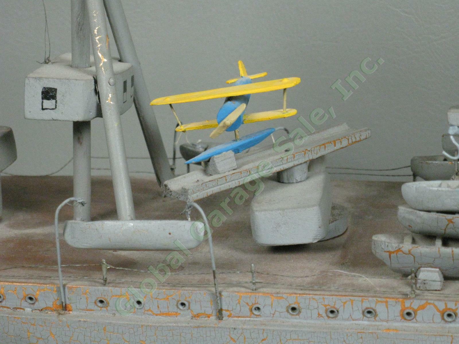 RARE WWII Trench Art 36" Hand Carved Wood US USN Navy Battleship Cruiser 3 Model - Picture 11 of 12