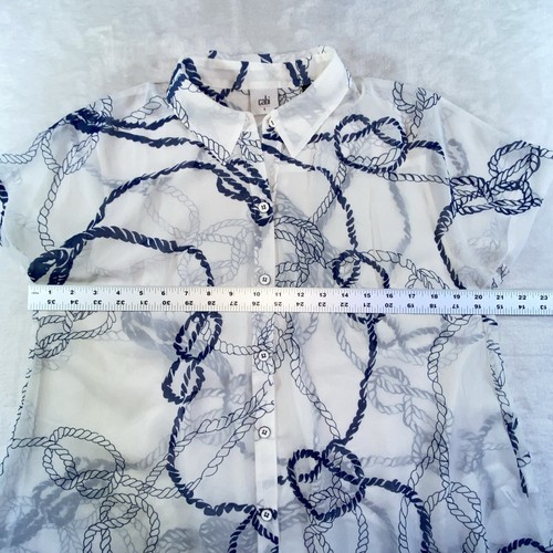 Blusa Cabi Mujer Pequeña Transparente Estampado de Cuerda Náutica Abotonada Manga Corta - Imagen 10 de 18