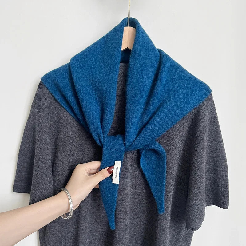 Two Color Triangle Wool Knit Triangle Scarf Wrap - Multi-Functional Winter Head Cover for ...