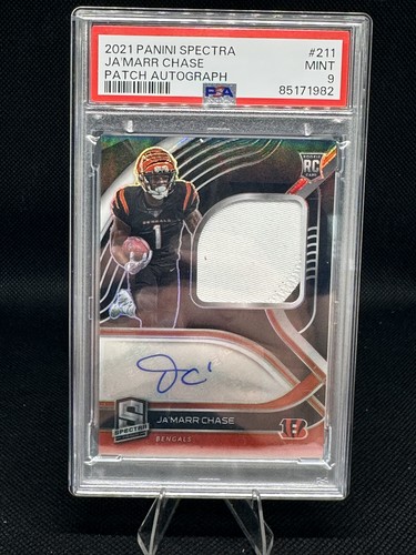 2021 Panini Spectra - Rookie Patch Autographs Ja'Marr Chase #211 RC /99 PSA 9
