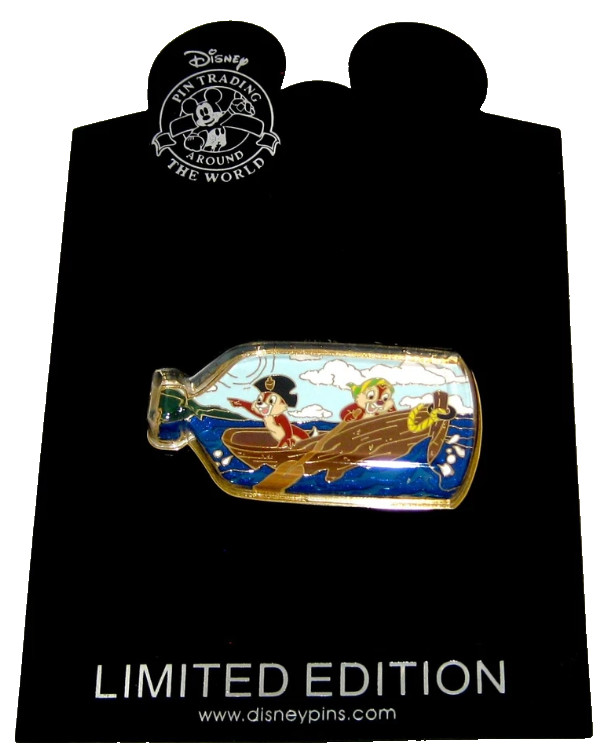 RARE LE 125 Disney Pin Chip Dale Pirates of the Caribbean in Bottle 3D Ship NEW