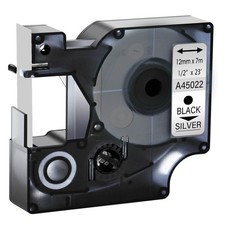 1PK Dymo D1 Label Tape 45022 Black on Silver 12mm for Dymo Label Manager 160 280