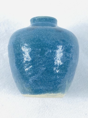 Miniatur Keramik Steinzeug Knospe Vase blau grün glasiert 1,25" Vintage - Bild 12 von 14