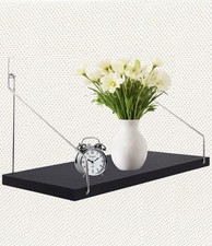 12x6 Inch Black Wooden Cubicle Shelf Hanging Organizer Silver Bracket Office