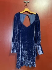 Reformation Fortune Dress Plus Size Blue Velvet Open Back Mini Dress Size 16