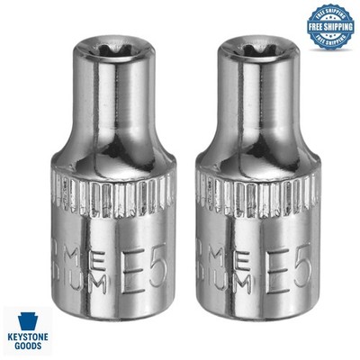 2pcs 1/4'' Drive E5 External Torx Deep Sockets CR-V for Auto & DIY