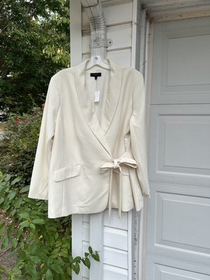 NWT Talbots Gorgeous Cream Tie Close Fully Lined Long Sleeve Blazer 18W