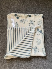 Mickey Mouse Primark Baby Fleece Soft Blanket Blue White Comforter Stripes