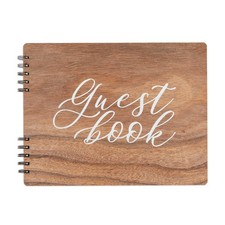 Paper Junkie Rustic Wooden Guest Book for Party - 112 Pages, 11.25 x Brown