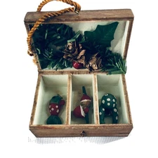 Vintage Wooden Christmas Box Small Ornaments Holiday Decor 3"