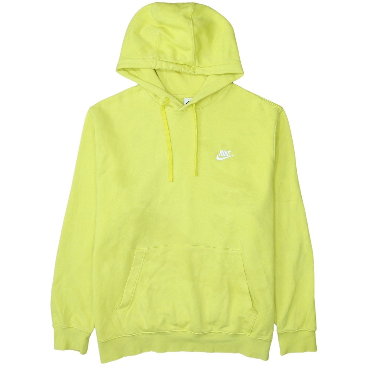 Nike Mens Hoodie Neon Yellow Fleece Pullover Embroidered Swoosh Kangaroo XL