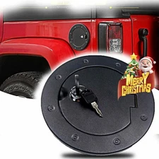 Steel Locking Fuel Door Black Gas Tank Cap Cover Lock Key For 07+ Jeep Wrangler