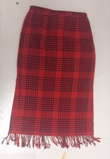 Vtg Womens Requirements Red Black Houndstooth Fringe Wool Blend Lined Skirt 12