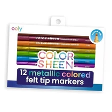 Ooly Colored Felt Tip Markers Set of 12, Unique Solid Colors for White Metallic