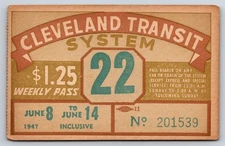 Cleveland Transit System 1947 Weekly Pass Vintage Public Transit (#26)