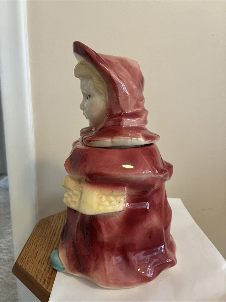 Tarro de galletas vintage de cerámica con cepillo “Caperucita Roja” - K24, alrededor de 1940 Foto 4 de 4