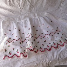 Vintage 1950's Sheer Half Apron Pink Floral Embroidery and Scalloped Trim