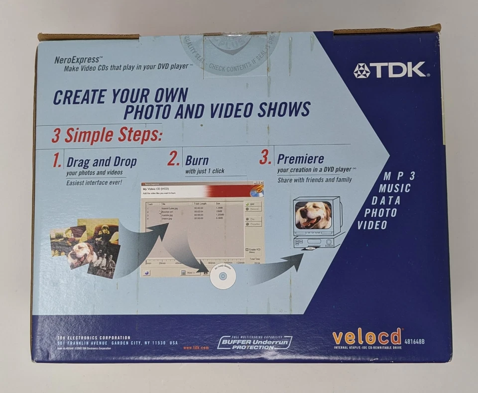 TDK VeloCD Internal ATAPE-IDE 48x CD Burner Rewrite Drive AI-481648B - New - Image 2 of 4