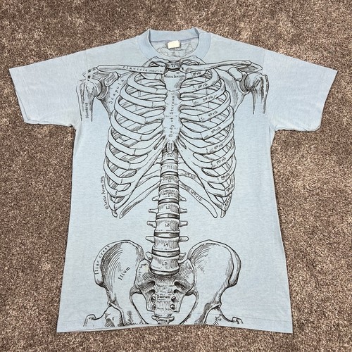 True Vintage 70s Leslie Arwin 1978 Anotomical Skeleton T Shirt Anatomy AOP Rare