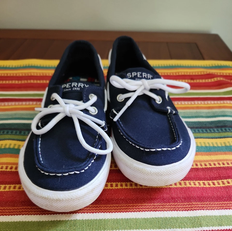 Sperry Top Sider Bahama Niños Jóvenes Barco Zapatos Azul 12.5 M Lona Mocasines Sin Cordones Foto 2 de 4