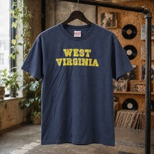 Bayside West Virginia T Shirt Mens Large Navy Blue Heavy Weight Made in USA