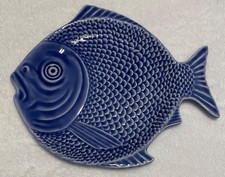 Piatto Bordallo Pinhiero ceramica pesce blu maiolica Portogallo vintage