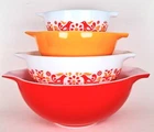 Vtg Pyrex Friendship Cinderella Mixing Bowl Set of 4 Bird Flower Red Orange