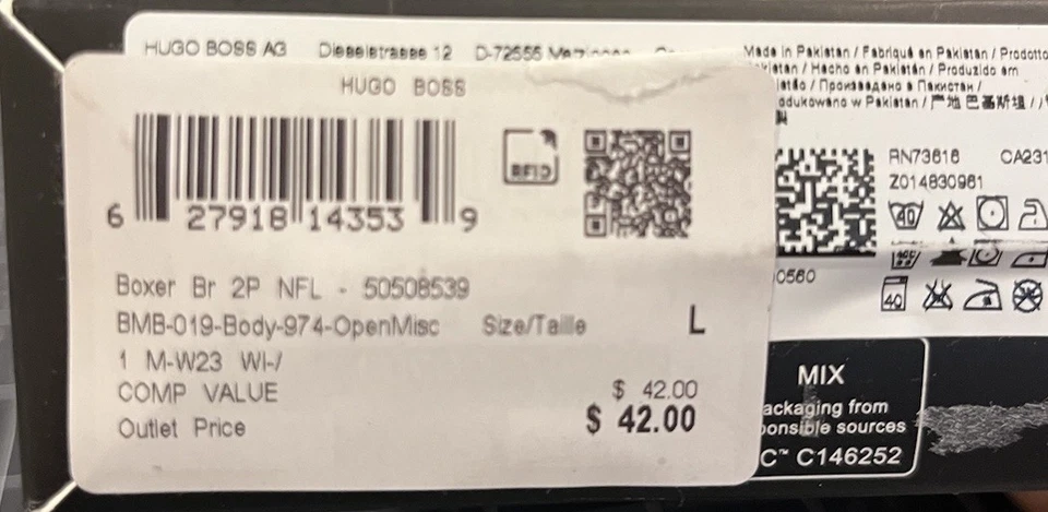 Hugo Boss Calzoncillos Boxer L Negro 2pk Colaboración NFL Entrenamiento Elástico Dinámico Foto 2 de 4