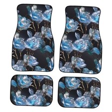 Crystal Rose Car Rubber Floor Mat Flower 4PCS Front and Rear Blue Crystal Rose