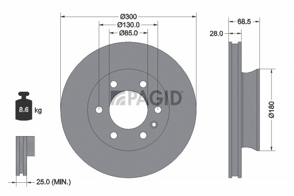 2X Pagid Bremsscheibe InnenbelüFtet Ø300Mm FüR Mercedes-Benz Sprinter 35-T-image