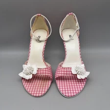 Bakers Heels Womens Size 7B Pink Gingham Ankle Mary Ann Shoes Flower Picnic Cute