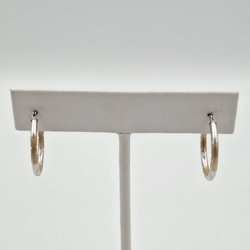 14K 2Tone Yellow & White Gold Diamond-Cut 3/4" Polished & Textured Hoop Earrings - Image 2 of 4