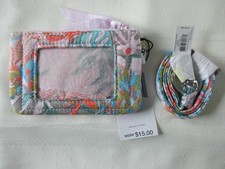 Vera Bradley Zip ID Case Card Holder Key Ring AND Lanyard Rain Forest New NWT