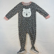 Carter  s Fleece Footed Pajamas Polka Dot Grey/Pink Toddler Girl 2T