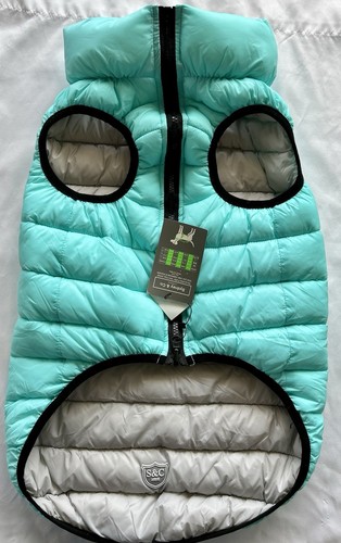 Sydney & Company London Reversible Puffer Vest Dog Jacket Large Aqua/Gray NWT - Picture 3 of 8