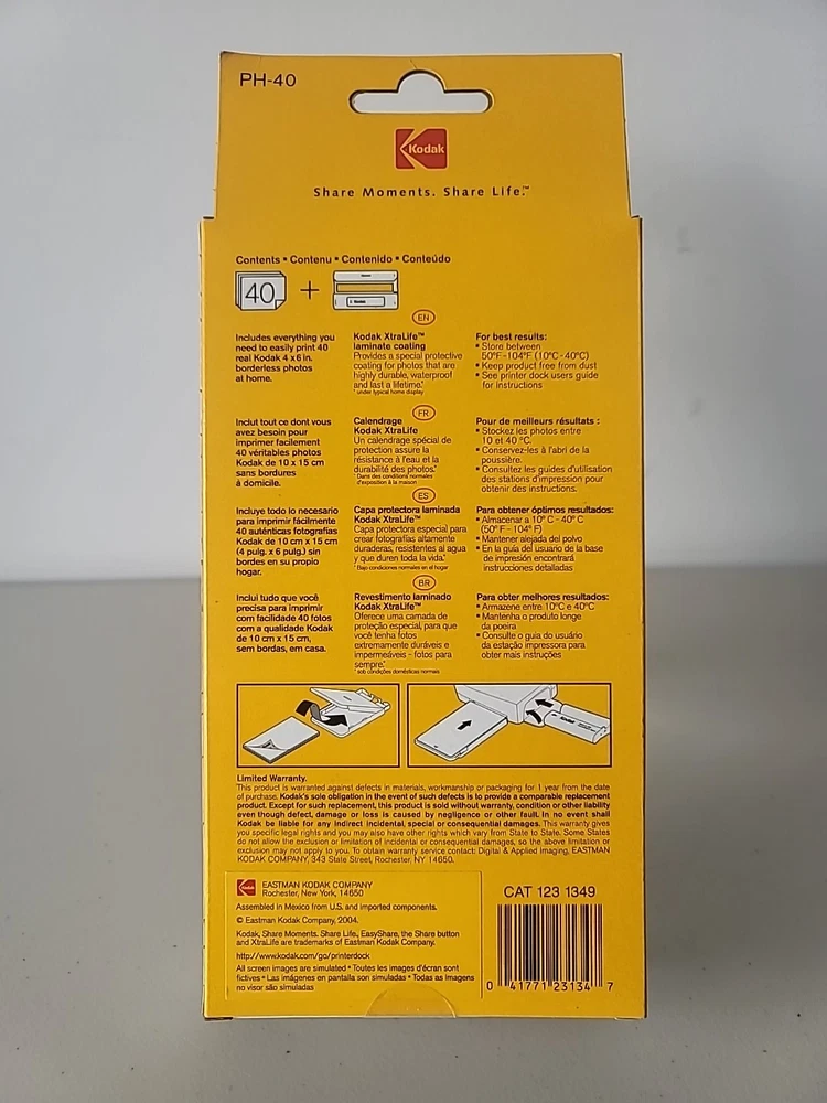 Kodak Easyshare PH160 Printer Ink & Paper Kit – 4 Ink Cartridges & 220 Sheets