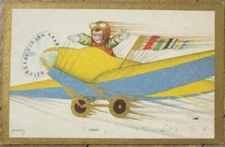 Art Deco Italian 1931 Fantasy Aviation Postcard, Boy in Airplane, Artist Signed