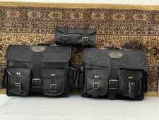3 Bolsas (Extra Grandes) Cuero Toro Motocicleta Lateral Bolsa Sillín Alforjas Bolsa Bolsa