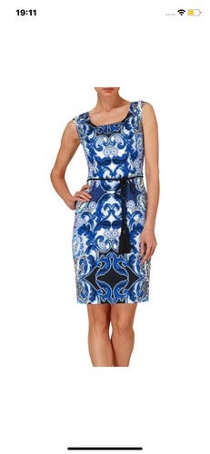 Phase Eight 16 Oriental Print Shift Dress Marine Blue White Floral Cotton New J6 - Picture 12 of 13