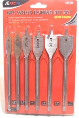 ATE WOOD BORING SPADE 6 PC. QUICK CHANGE BITS APPROX. 6" INCH LONG