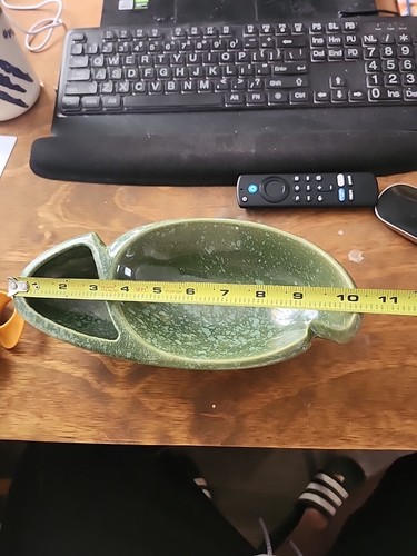 McCoy Pottery Brush Green Speckled Low Footed Planter Bowl Art Deco Vintage MCM - Picture 10 of 12
