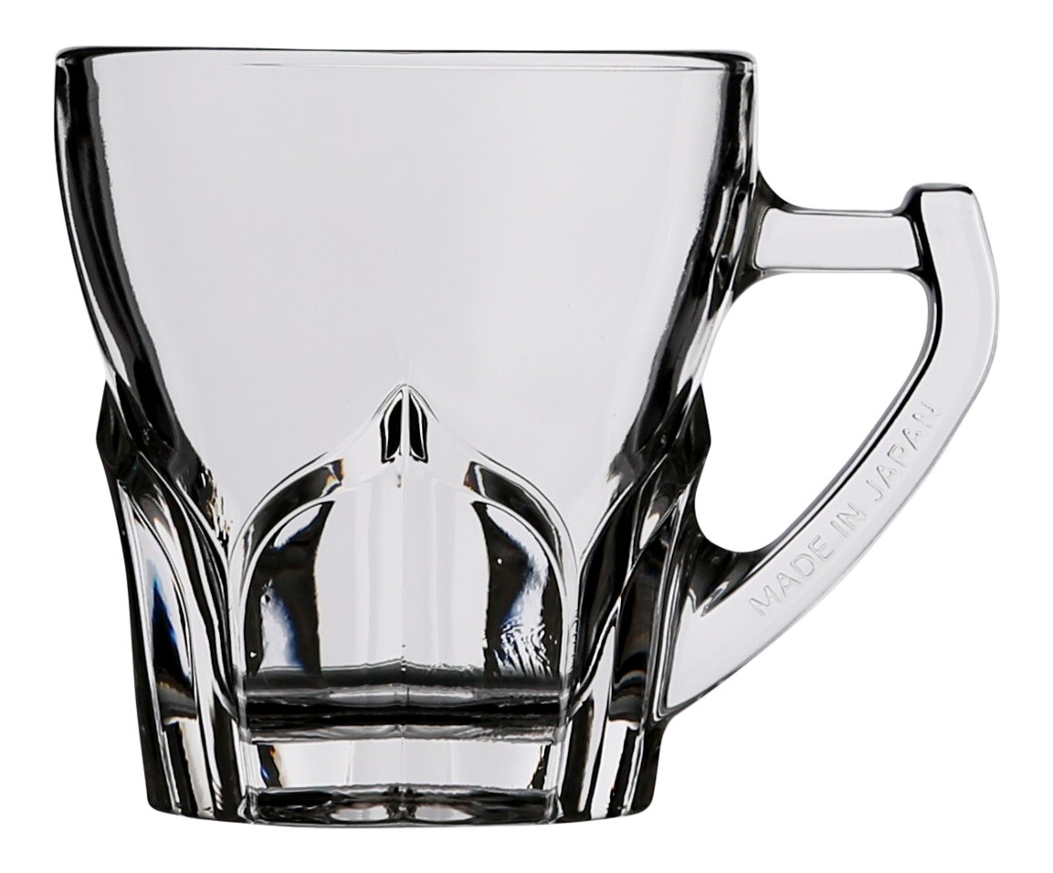 Silica Crystal Set of 6 Tea Glasses with Handles. Glass Tea Mugs in