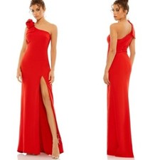 Ieena for Mac Duggal 26665 Red Bow One Shoulder Side Slit Gown