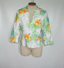Rafaella Womens White 3/4 Sleeve Tropical Flowers Blazer Jacket Cotton Sz 6