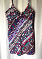 Swimsuit Boho Print One Piece Sz 16 C/D Bathing Suit NWOT Swim Purple Stripe Ua