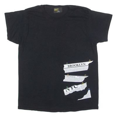 Public District Zeitungsausschnitt Herren T-Shirt Schwarz Rundhalsausschnitt L