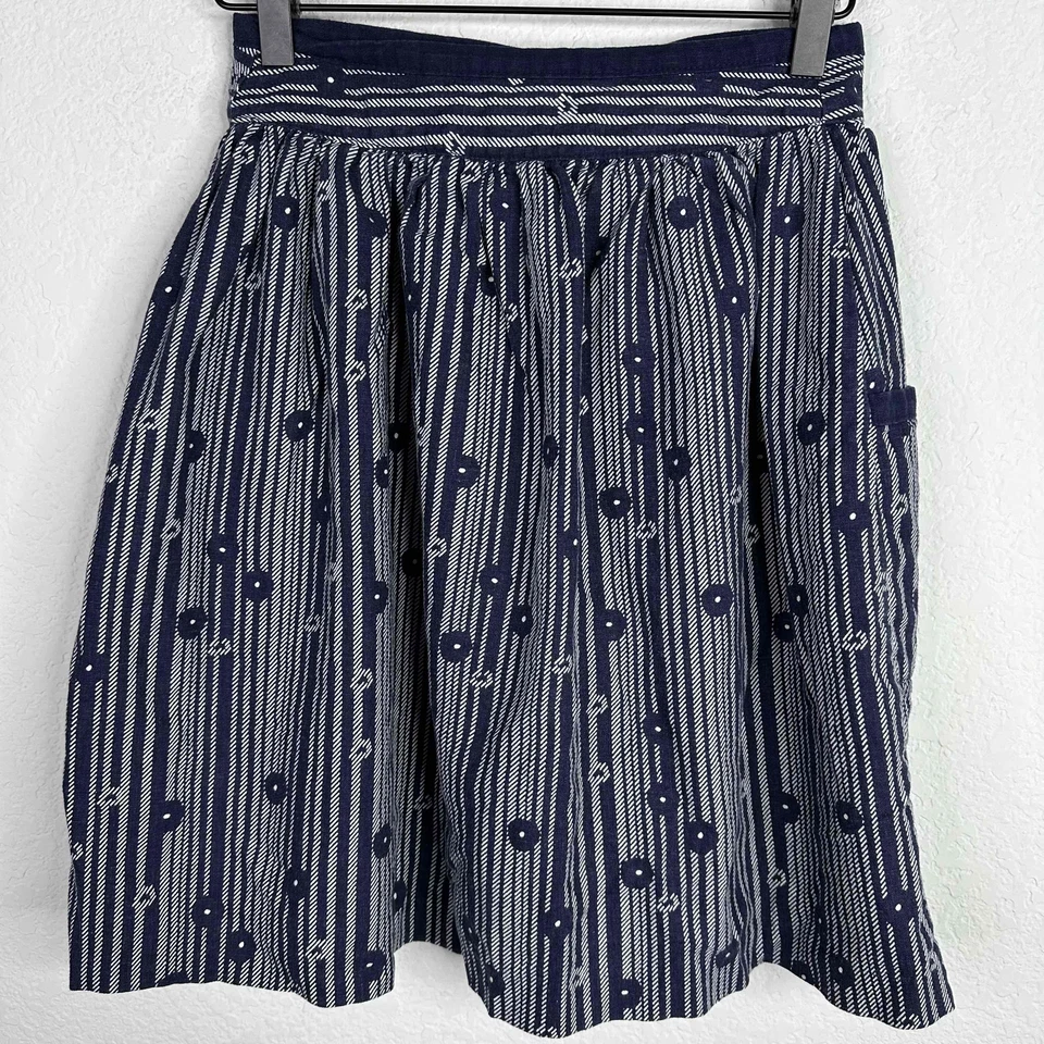 Cooperative Skirt Women's Size 0 Blue Linen Blend Button Front Striped Romantic - Image 2 of 4