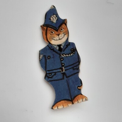 Holz Polizei Tabby Katze Brosche Brosche 7 cm