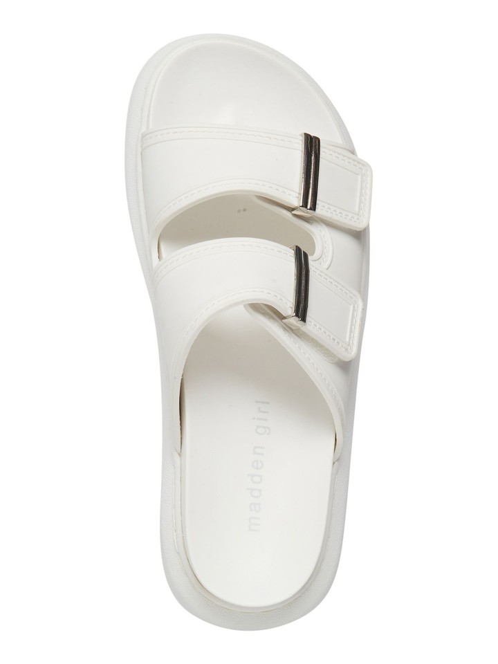 MADDEN GIRL Womens White Kingsley Toe Platform Slip On Slide Sandals 11