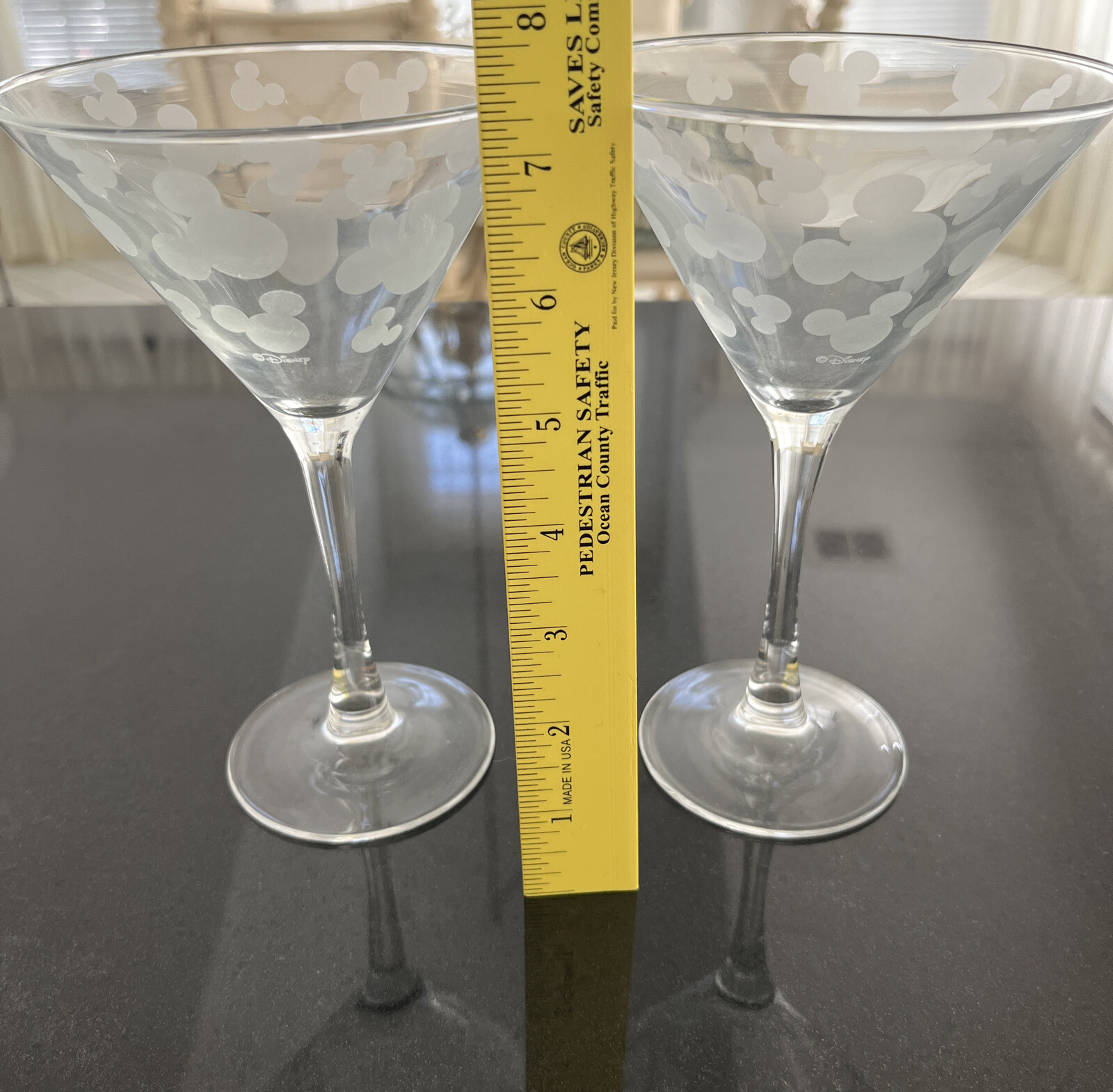 Classic Set Of 2 Disney Martini Glasses Etched With Mickey Mouse Ears